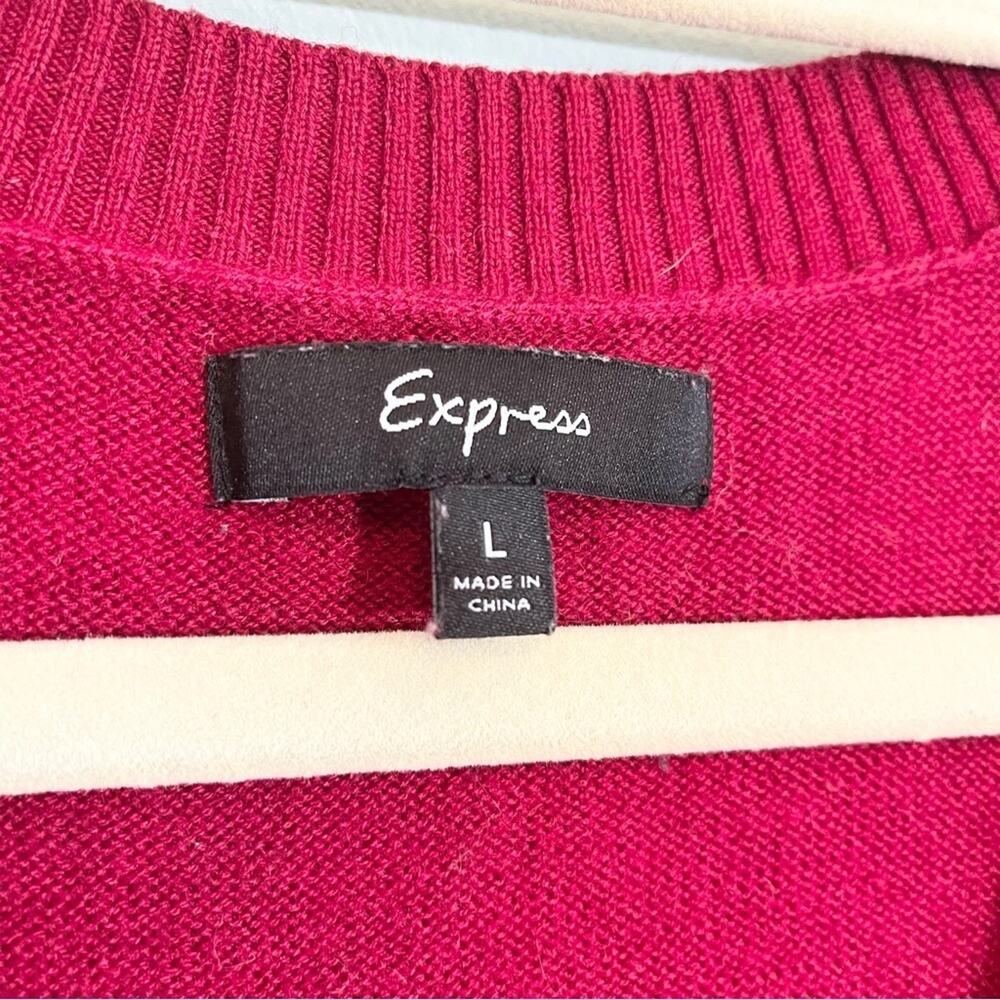 Express Womens V-Neck Sleeveless Ribbed Trim Knit Pullover Sweater Red Large - Picture 5 of 12